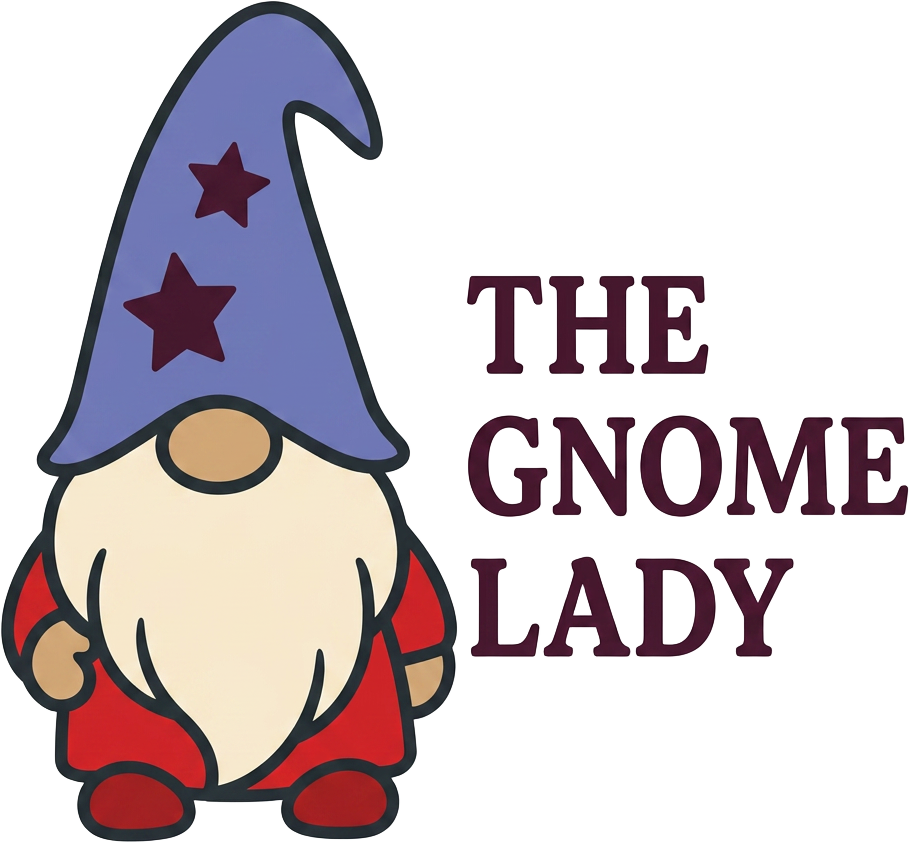 The Gnome Lady logo: a gnome in a starry periwinkle hat